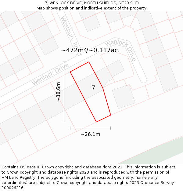 7, WENLOCK DRIVE, NORTH SHIELDS, NE29 9HD: Plot and title map