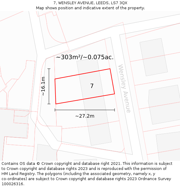 7, WENSLEY AVENUE, LEEDS, LS7 3QX: Plot and title map