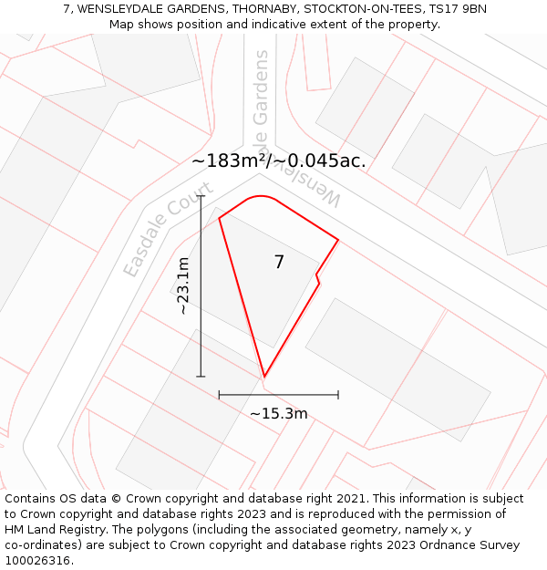 7, WENSLEYDALE GARDENS, THORNABY, STOCKTON-ON-TEES, TS17 9BN: Plot and title map