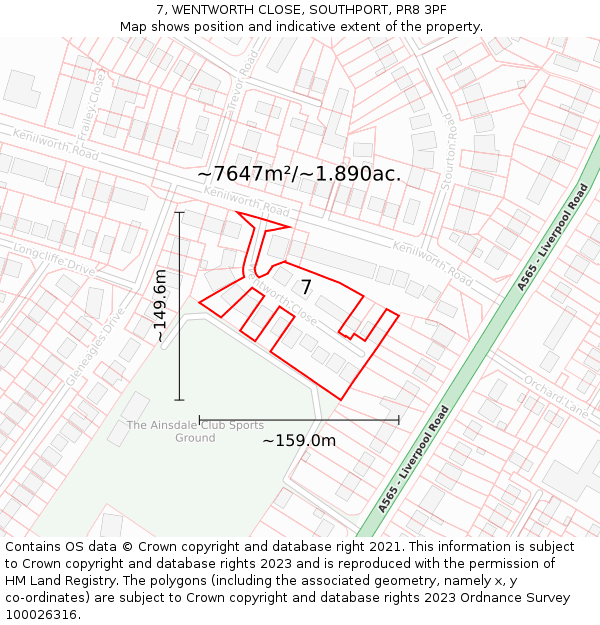 7, WENTWORTH CLOSE, SOUTHPORT, PR8 3PF: Plot and title map
