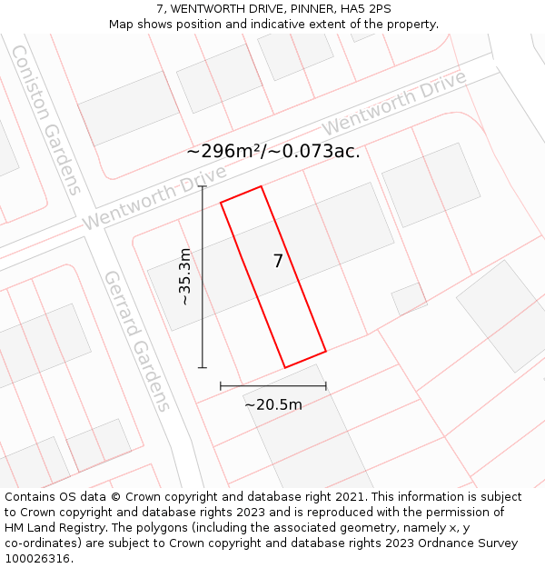 7, WENTWORTH DRIVE, PINNER, HA5 2PS: Plot and title map
