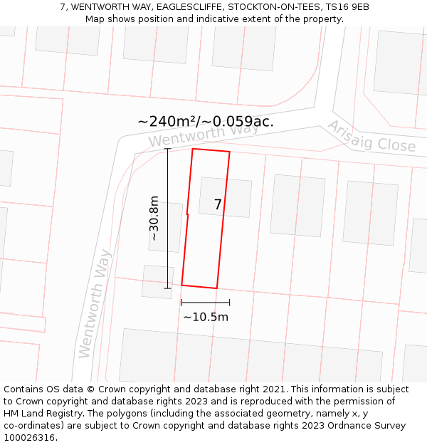 7, WENTWORTH WAY, EAGLESCLIFFE, STOCKTON-ON-TEES, TS16 9EB: Plot and title map