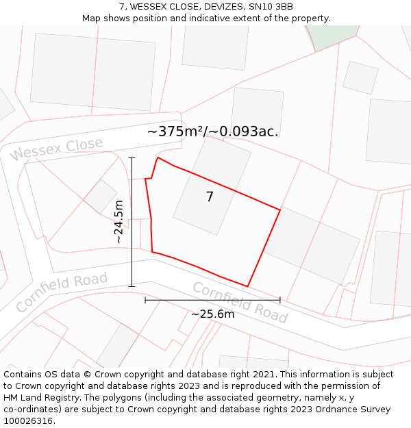 7, WESSEX CLOSE, DEVIZES, SN10 3BB: Plot and title map
