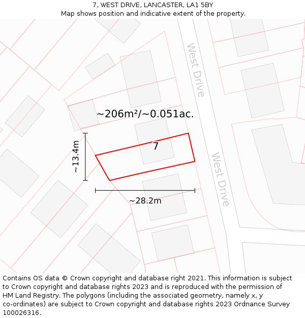 7, WEST DRIVE, LANCASTER, LA1 5BY: Plot and title map
