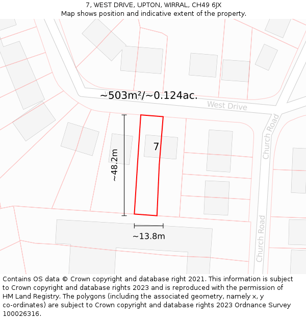 7, WEST DRIVE, UPTON, WIRRAL, CH49 6JX: Plot and title map