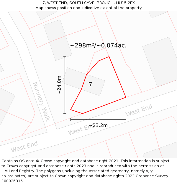 7, WEST END, SOUTH CAVE, BROUGH, HU15 2EX: Plot and title map