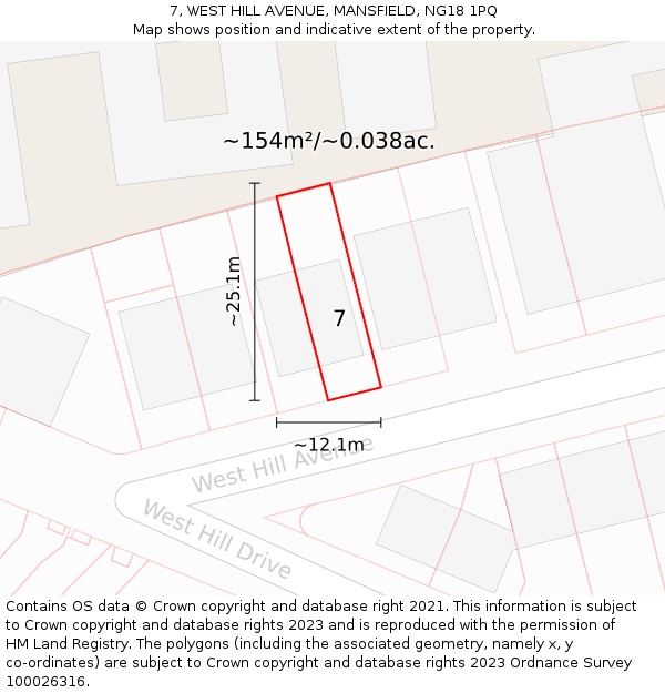 7, WEST HILL AVENUE, MANSFIELD, NG18 1PQ: Plot and title map
