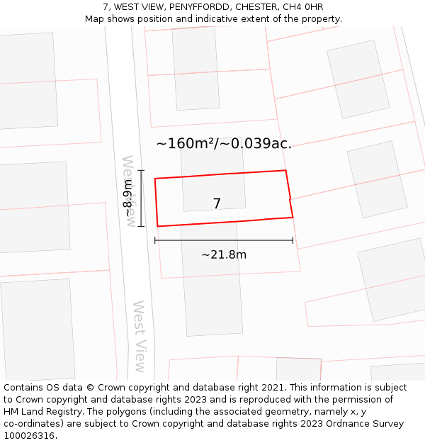 7, WEST VIEW, PENYFFORDD, CHESTER, CH4 0HR: Plot and title map