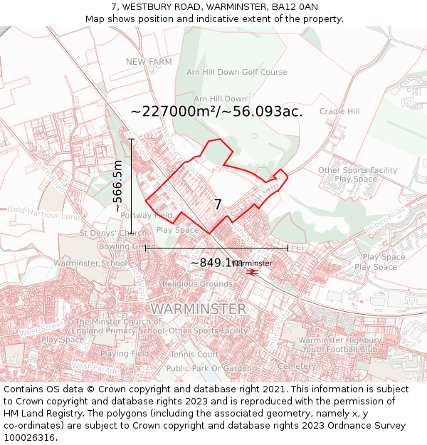 7, WESTBURY ROAD, WARMINSTER, BA12 0AN: Plot and title map