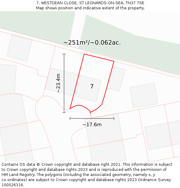 7, WESTDEAN CLOSE, ST LEONARDS-ON-SEA, TN37 7SE: Plot and title map