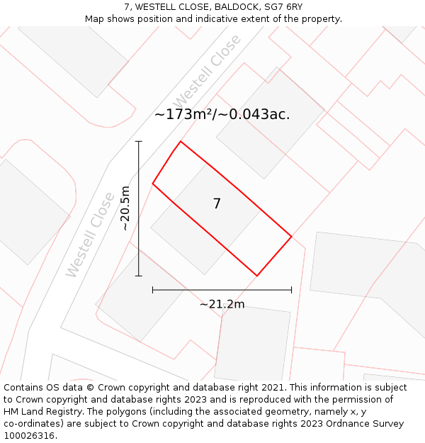7, WESTELL CLOSE, BALDOCK, SG7 6RY: Plot and title map