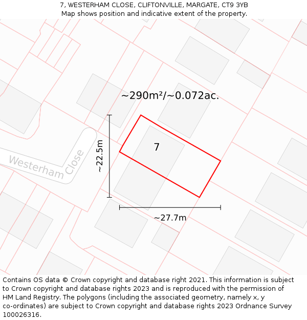 7, WESTERHAM CLOSE, CLIFTONVILLE, MARGATE, CT9 3YB: Plot and title map