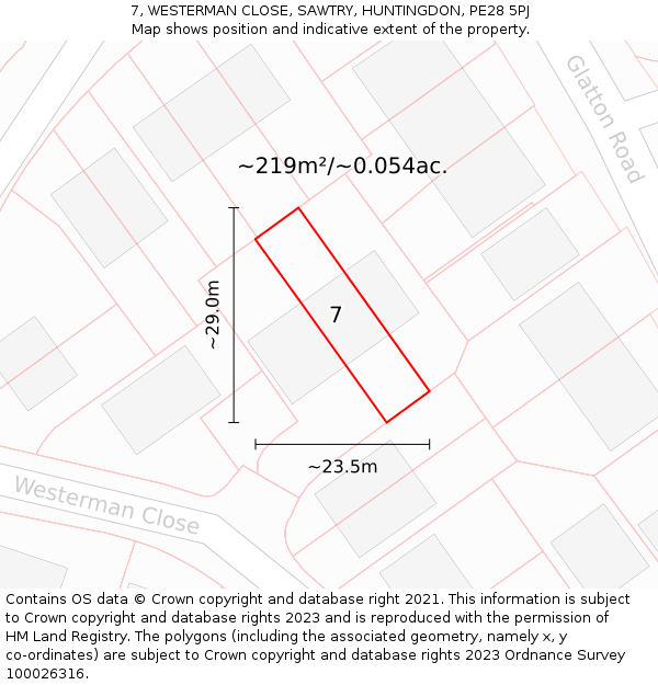 7, WESTERMAN CLOSE, SAWTRY, HUNTINGDON, PE28 5PJ: Plot and title map