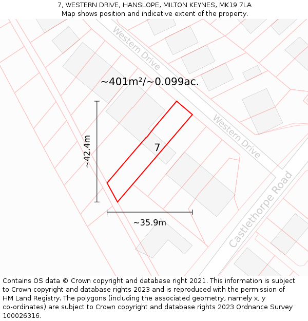 7, WESTERN DRIVE, HANSLOPE, MILTON KEYNES, MK19 7LA: Plot and title map