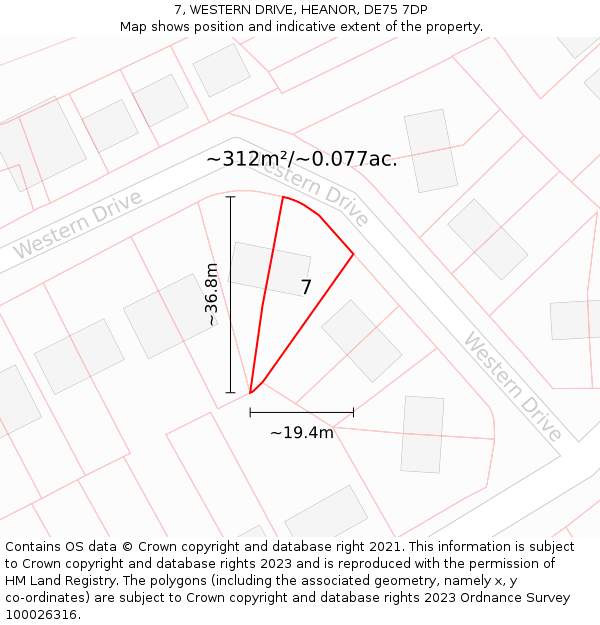 7, WESTERN DRIVE, HEANOR, DE75 7DP: Plot and title map