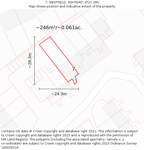 7, WESTFIELD, ASHTEAD, KT21 1RH: Plot and title map