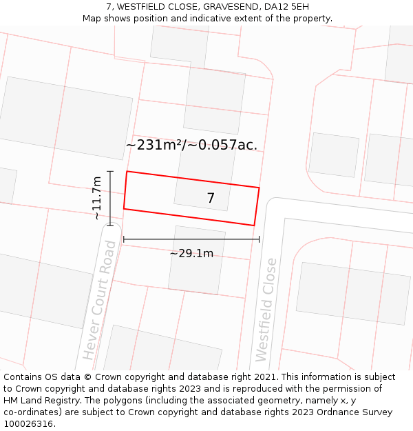 7, WESTFIELD CLOSE, GRAVESEND, DA12 5EH: Plot and title map