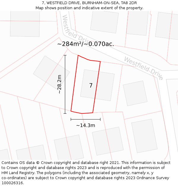 7, WESTFIELD DRIVE, BURNHAM-ON-SEA, TA8 2DR: Plot and title map