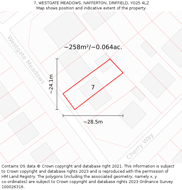 7, WESTGATE MEADOWS, NAFFERTON, DRIFFIELD, YO25 4LZ: Plot and title map