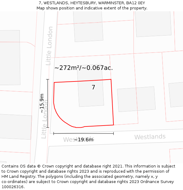 7, WESTLANDS, HEYTESBURY, WARMINSTER, BA12 0EY: Plot and title map