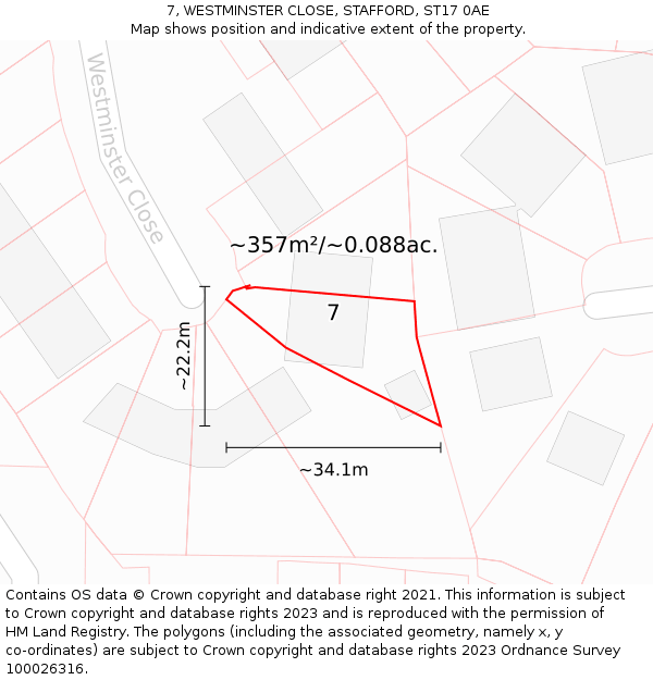 7, WESTMINSTER CLOSE, STAFFORD, ST17 0AE: Plot and title map