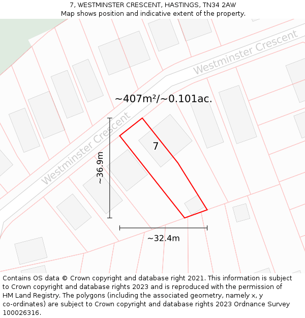 7, WESTMINSTER CRESCENT, HASTINGS, TN34 2AW: Plot and title map