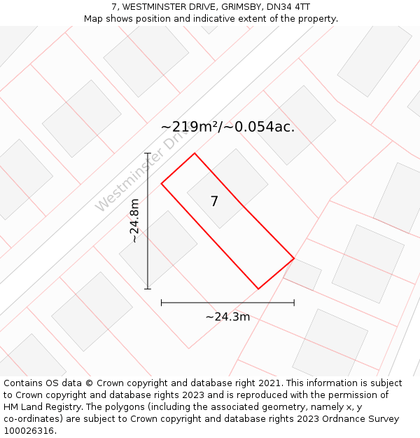 7, WESTMINSTER DRIVE, GRIMSBY, DN34 4TT: Plot and title map