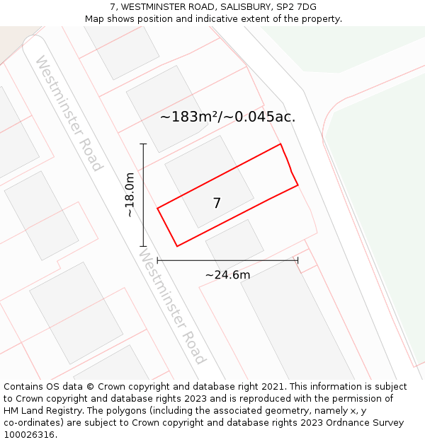 7, WESTMINSTER ROAD, SALISBURY, SP2 7DG: Plot and title map