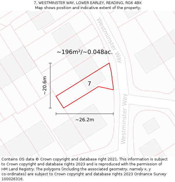 7, WESTMINSTER WAY, LOWER EARLEY, READING, RG6 4BX: Plot and title map