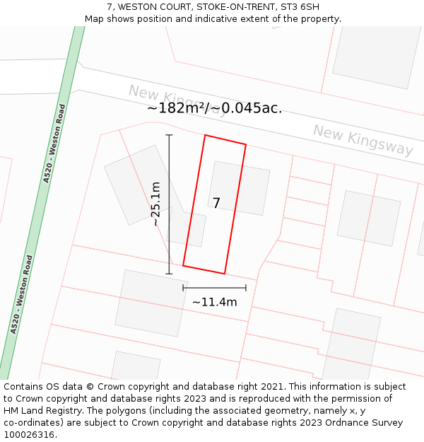 7, WESTON COURT, STOKE-ON-TRENT, ST3 6SH: Plot and title map