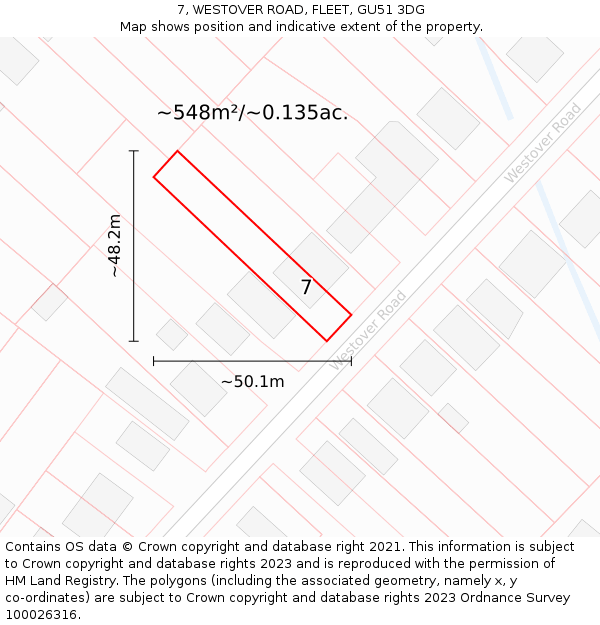 7, WESTOVER ROAD, FLEET, GU51 3DG: Plot and title map