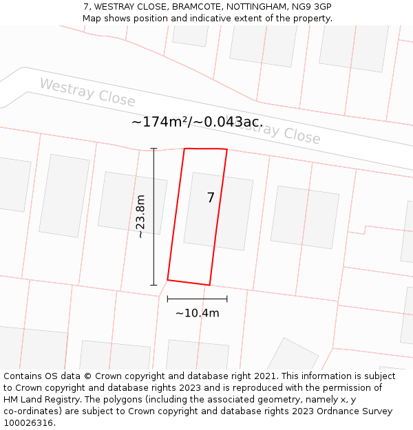 7, WESTRAY CLOSE, BRAMCOTE, NOTTINGHAM, NG9 3GP: Plot and title map