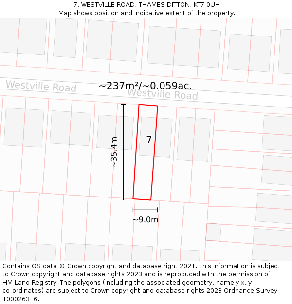 7, WESTVILLE ROAD, THAMES DITTON, KT7 0UH: Plot and title map