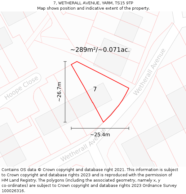 7, WETHERALL AVENUE, YARM, TS15 9TP: Plot and title map