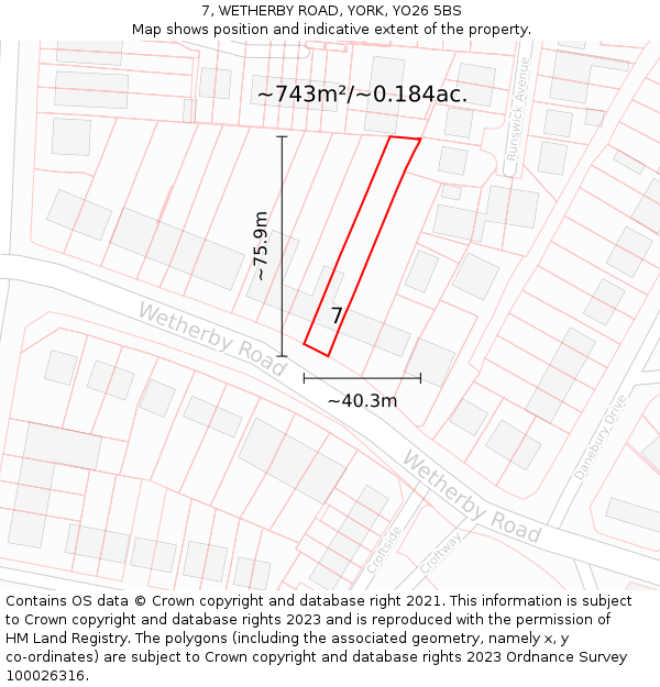 7, WETHERBY ROAD, YORK, YO26 5BS: Plot and title map