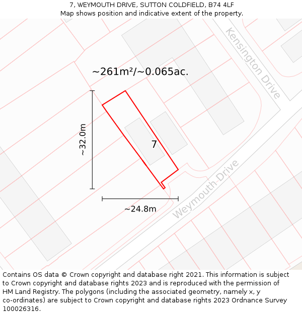 7, WEYMOUTH DRIVE, SUTTON COLDFIELD, B74 4LF: Plot and title map