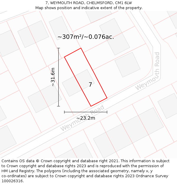 7, WEYMOUTH ROAD, CHELMSFORD, CM1 6LW: Plot and title map