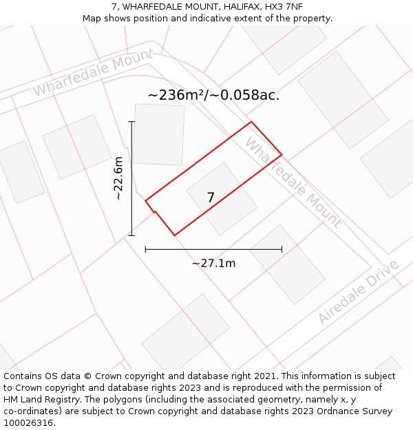 7, WHARFEDALE MOUNT, HALIFAX, HX3 7NF: Plot and title map