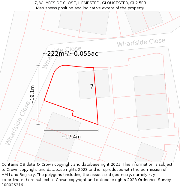 7, WHARFSIDE CLOSE, HEMPSTED, GLOUCESTER, GL2 5FB: Plot and title map