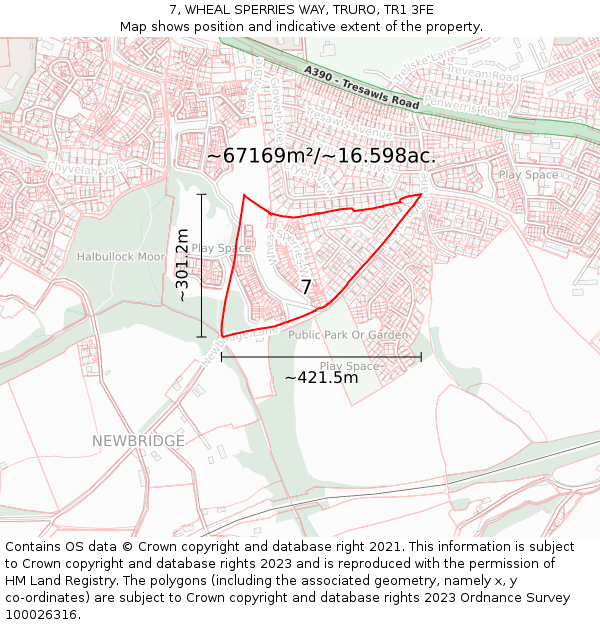 7, WHEAL SPERRIES WAY, TRURO, TR1 3FE: Plot and title map