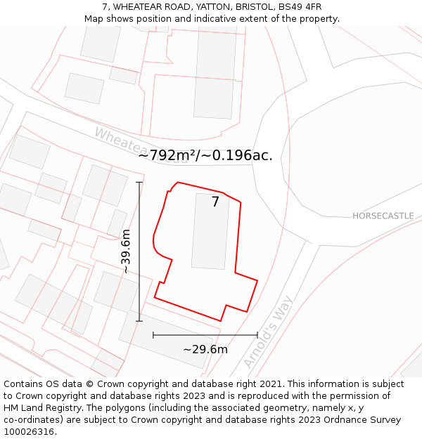 7, WHEATEAR ROAD, YATTON, BRISTOL, BS49 4FR: Plot and title map