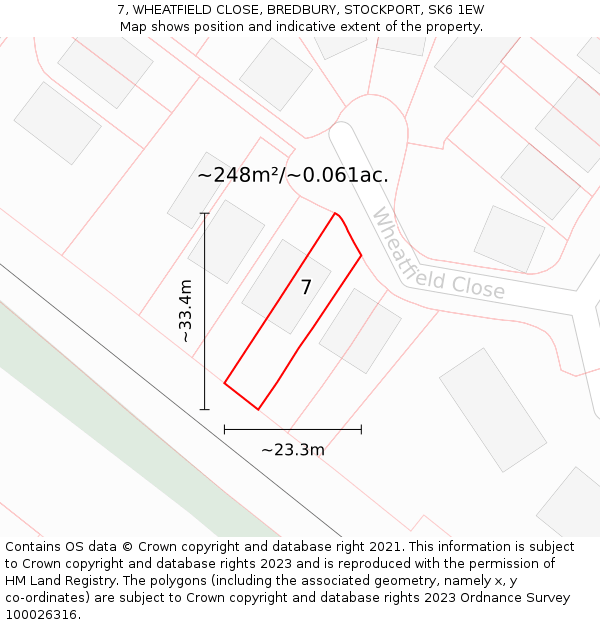 7, WHEATFIELD CLOSE, BREDBURY, STOCKPORT, SK6 1EW: Plot and title map
