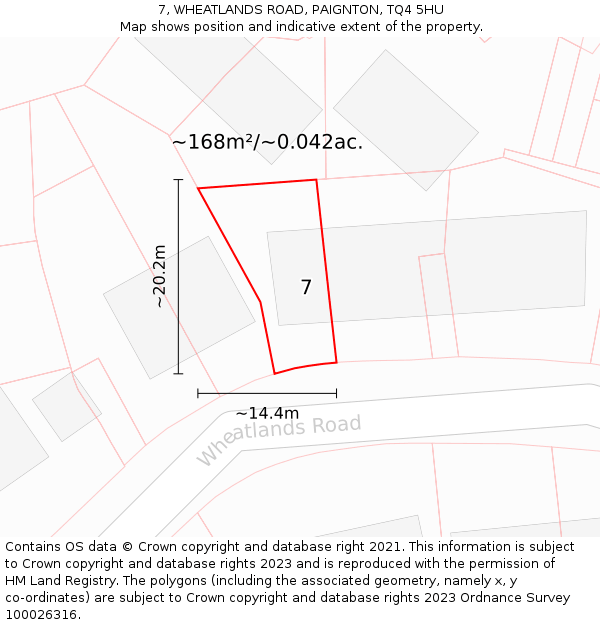 7, WHEATLANDS ROAD, PAIGNTON, TQ4 5HU: Plot and title map