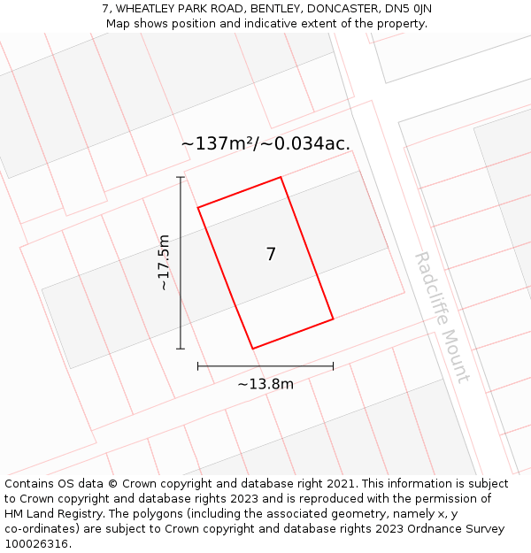 7, WHEATLEY PARK ROAD, BENTLEY, DONCASTER, DN5 0JN: Plot and title map