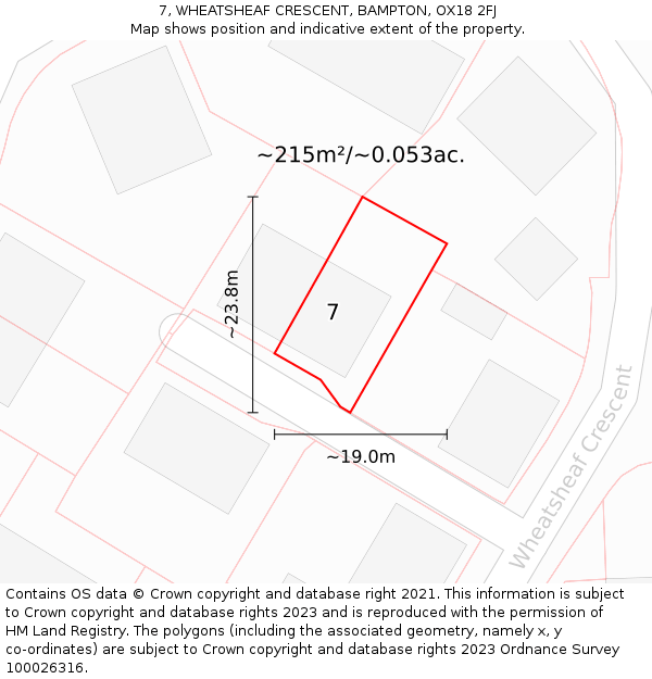 7, WHEATSHEAF CRESCENT, BAMPTON, OX18 2FJ: Plot and title map