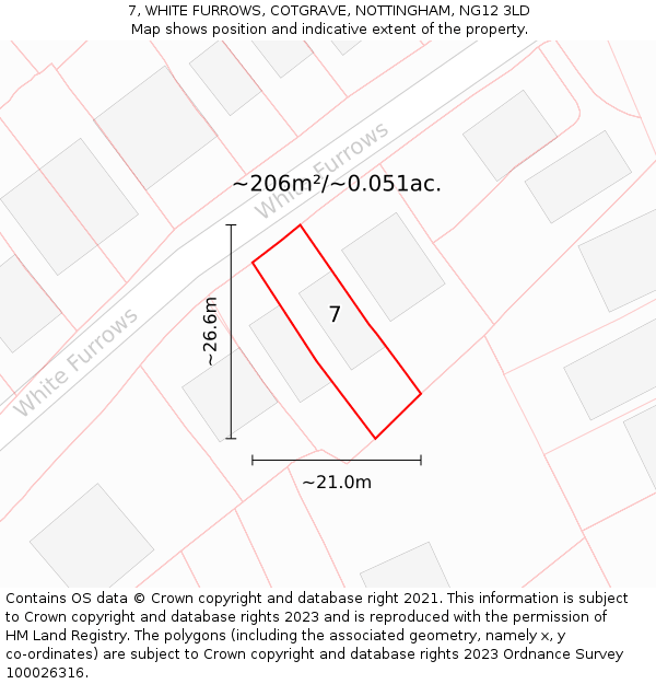 7, WHITE FURROWS, COTGRAVE, NOTTINGHAM, NG12 3LD: Plot and title map