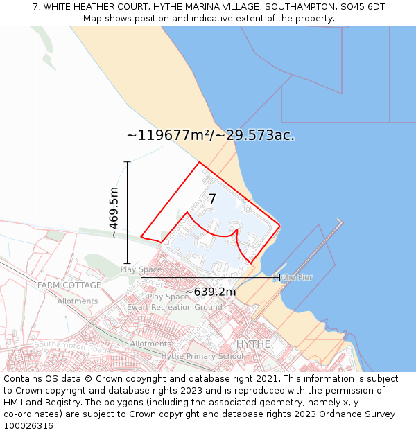7, WHITE HEATHER COURT, HYTHE MARINA VILLAGE, SOUTHAMPTON, SO45 6DT: Plot and title map
