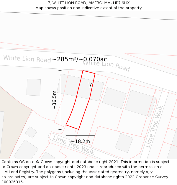 7, WHITE LION ROAD, AMERSHAM, HP7 9HX: Plot and title map