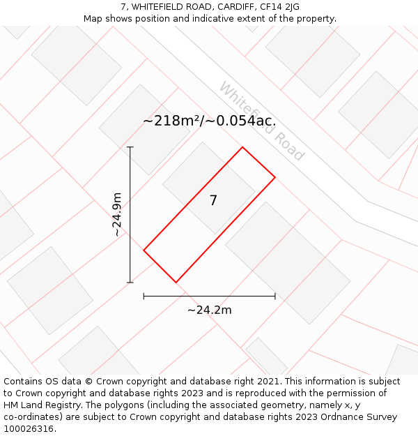 7, WHITEFIELD ROAD, CARDIFF, CF14 2JG: Plot and title map