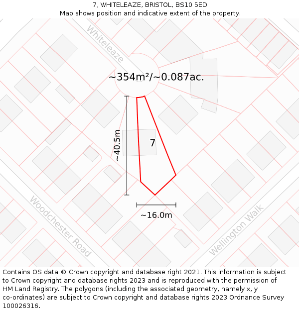 7, WHITELEAZE, BRISTOL, BS10 5ED: Plot and title map